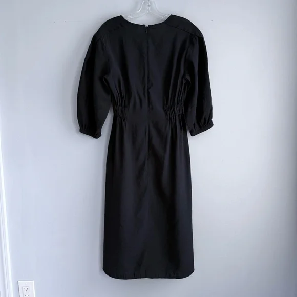 COS Black Midi V-Neck A-Line Dress Black Size 4 Modest Minimalist Elastic Waist - Picture 7 of 16